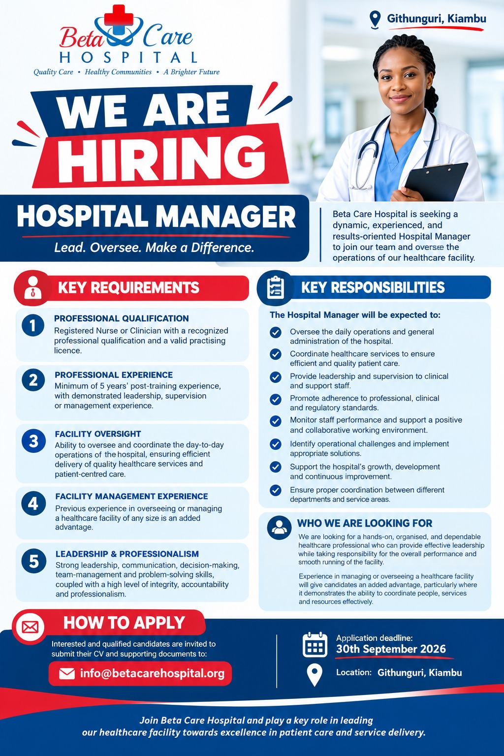 Beta Care Hospital - Hospital Manager Job Vacancy